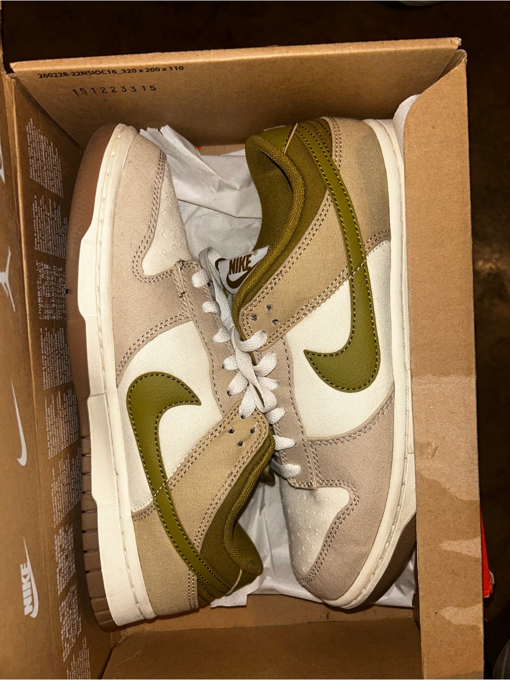 Pre-Loved (not new) Nike DUNKS low Olive Olive & Tan Low-Top Sneakers MEN sz 8.